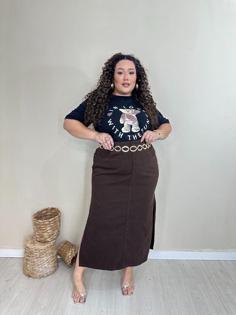 Saia Midi Jeans Marrom - comprar online