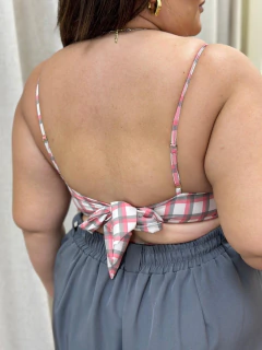 Conjunto Xadrez Rosa (Camisa+Cropped) - Cherry Moda Plus Size