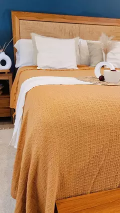 PIE DE CAMA/MANTA NIDO DE ABEJA CANELA SUAVIZADO 260X130CM en internet