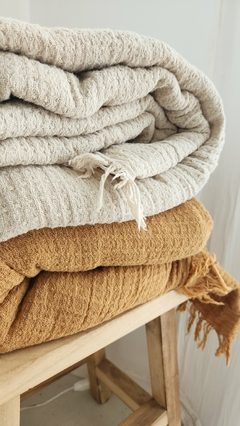 PIE DE CAMA/MANTA NIDO DE ABEJA CANELA SUAVIZADO 260X130CM - tienda online