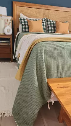 Funda de Edredón QUEEN NIDO DE ABEJA VERDE/TUSOR LISO A ELECCIÓN EL COLOR