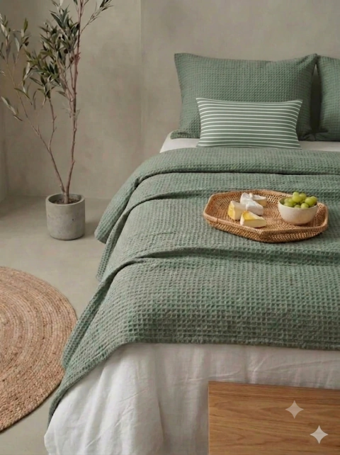 PIE DE CAMA/MANTA NIDO DE ABEJA VERDE SECO
