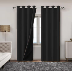 CORTINA LINO DOBLE 100% BLACKOUT ARGOLLAS DE METAL ( INCLUYE 2 PAÑOS) 132x220 (NEGRO) - comprar online