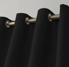 CORTINA LINO DOBLE 100% BLACKOUT ARGOLLAS DE METAL ( INCLUYE 2 PAÑOS) 132x220 (NEGRO) en internet