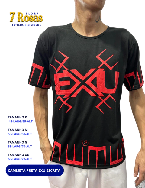 CAMISETA PRETA ESCRITA VERMELHA EXU TAMANHO GG