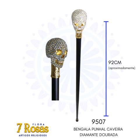 BENGALA PUNHAL CAVEIRA DIAMANTE PRATA