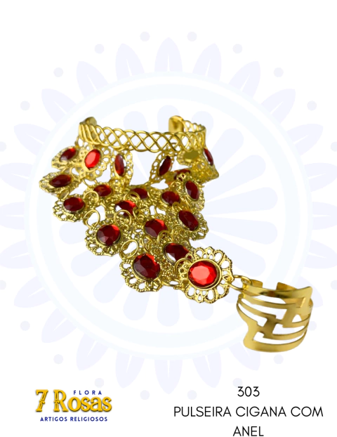 PULSEIRA CIGANA COM ANEL VERMELHA