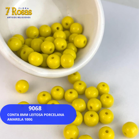 CONTA 8MM LEITOSA PORCELANA AMARELA 100G