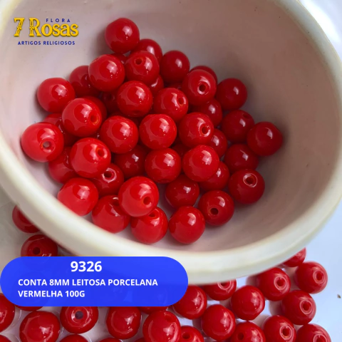 CONTA 8MM LEITOSA PORCELANA VERMELHA 100G