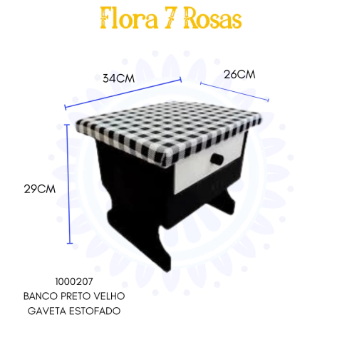 BANCO PRETO VELHO GAVETA ESTOFADO