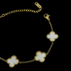 Pulseira Trevo Branco Aço Inox Dourado - Acessorita