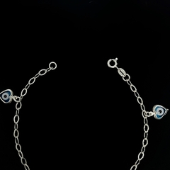 Pulseira Elos com Pingente Coração Olho Grego Pendurado Prata - Acessorita