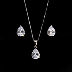 Conjunto Colar e Brinco Gota Prata Rodinada - comprar online