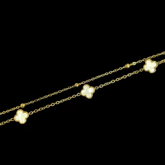 Pulseira Dupla Mini Trevo Branco Aço Inox Dourado na internet