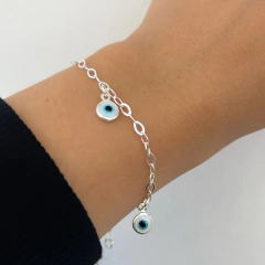 Pulseira Olho Grego Pingente Pendurado Branco Prata - comprar online