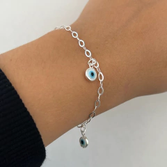 Pulseira Olho Grego Pingente Pendurado Branco Prata - loja online