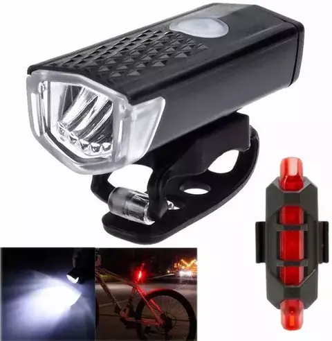 Luz Frente e traseira de bicicleta, USB recarregável