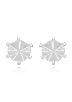 Brinco redondinho orgânico cristais (ródio branco)