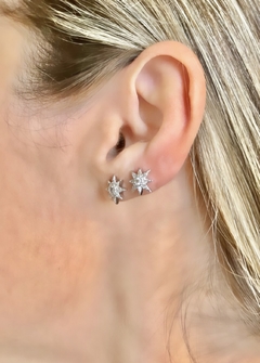 Brinco DIAMOND estrela 8 pontas (ródio branco) - Ella Semijoias e Acessórios de Luxo