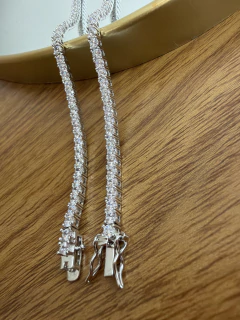 Pulseira Riviera rígida tradicional /3mm/ 16,5 cm/ banho de ouro branco