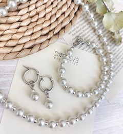 Conjunto plateado perlas - comprar online