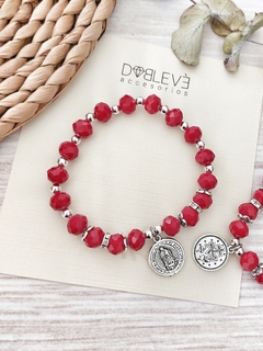 Pulsera amuleto NUESTRA SEÑORA DE GUADALUPE roja plateada