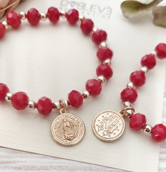 Pulsera amuleto NUESTRA SEÑORA DE GUADALUPE roja dorada