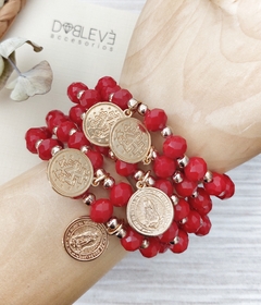 Pulsera amuleto NUESTRA SEÑORA DE GUADALUPE roja dorada - comprar online