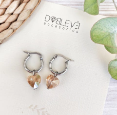 Aros de acero quirúrgico con corazones de cristal - Doblevé Accesorios