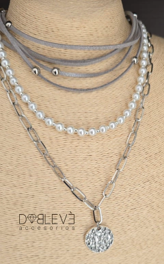 Set lazo corbatero, gargantilla y collar - Plateado - comprar online