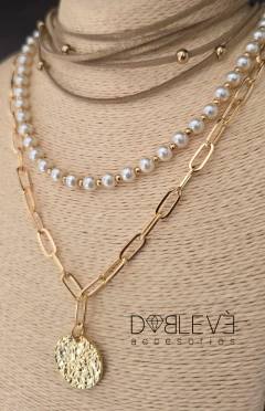 Set lazo corbatero, gargantilla y collar - Dorado en internet