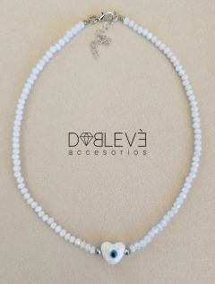 Gargantilla corazón de cerámica con ojo protector - plateada - comprar online