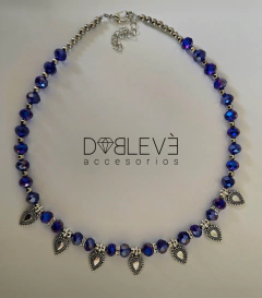 Gargantilla cristal y dijes - Azul y plateado - comprar online