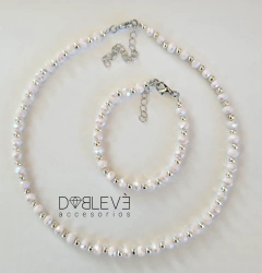 Conjunto clásico plateado con cristales - tienda online