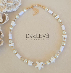 Gargantilla estrella de mar blanca con terminaciones doradas - comprar online