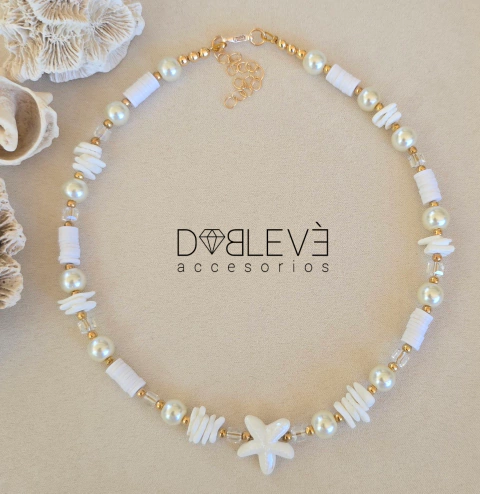 Gargantilla estrella de mar blanca con terminaciones doradas - comprar online
