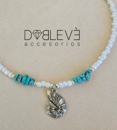 Gargantilla turquesa y el mar - plateada en internet