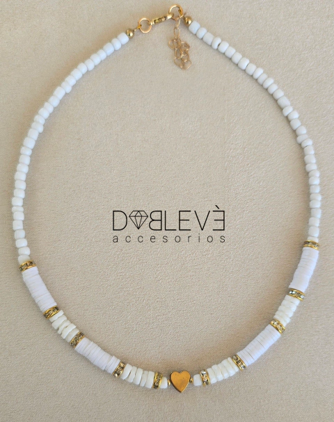 Gargantilla BLANCA CORAZÓN dorado - comprar online