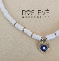Gargantilla corazón con ojo protector plateado - Doblevé Accesorios