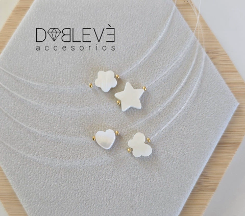 Gargantilla invisible figura de nácar - terminaciones doradas - comprar online