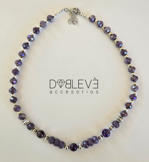 Gargantilla energética AMATISTA y Ágata - Paz, transmutación y sanación - comprar online