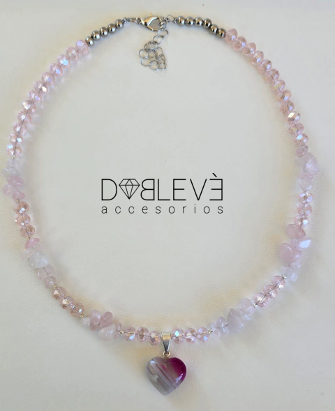 Gargantilla energética CUARZO ROSA Y ÁGATA FUCSIA - comprar online