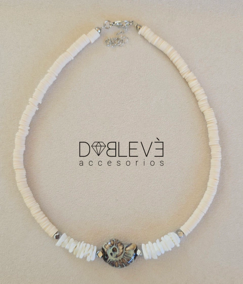 Gargantilla caracol de cerámica - terminaciones plateadas - comprar online