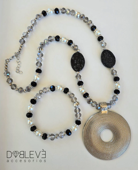 Conjunto collar con piedras naturales y pulsera mix - comprar online