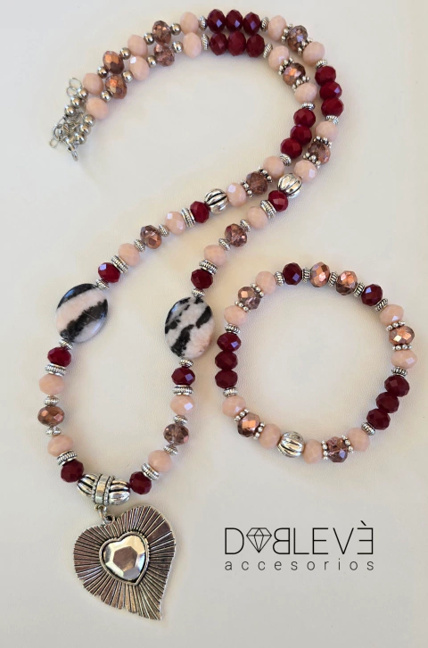 Conjunto collar con piedras naturales y pulsera mix - comprar online