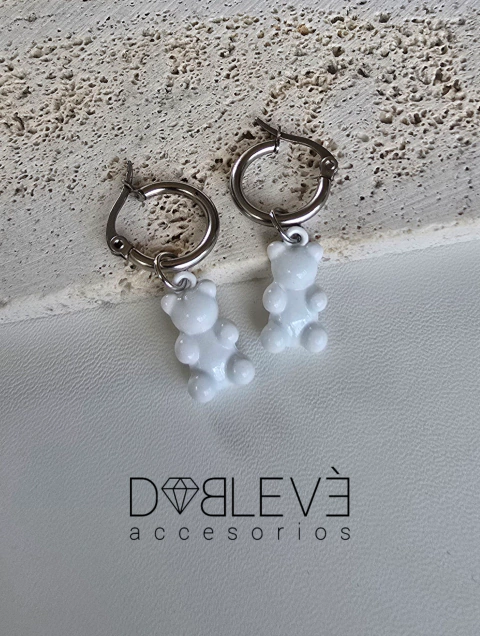 Aros de acero con ositos blancos - comprar online