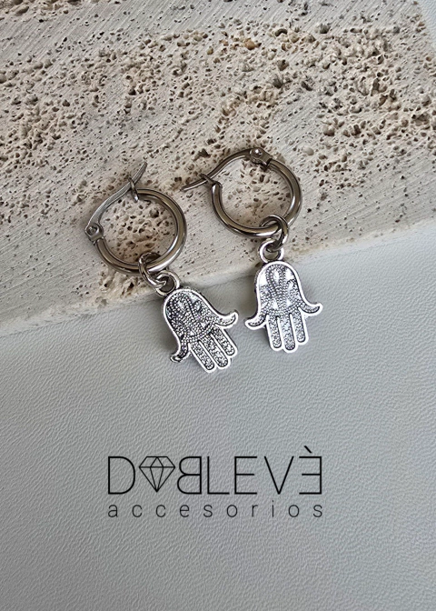 Aros de acero con dijes de fundición - hamsa - comprar online