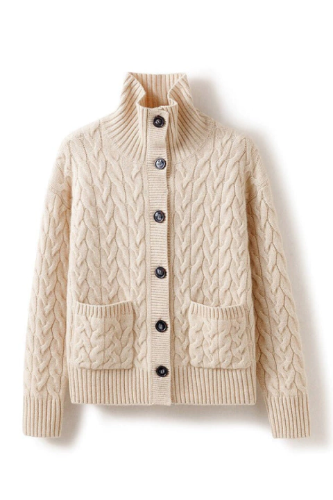 Cardigan em Lã Trançado com Gola - comprar online