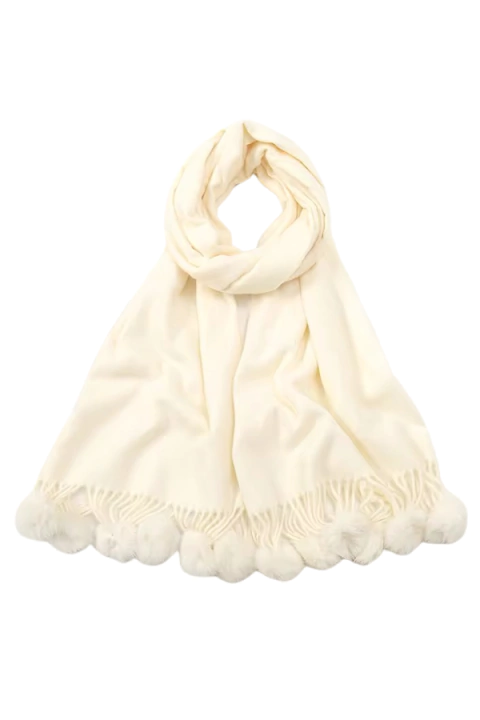 Pashmina em Lã com Pompons nas Pontas