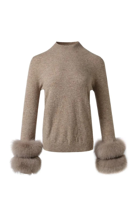 Blusa Cashmere com Punhos em Pele